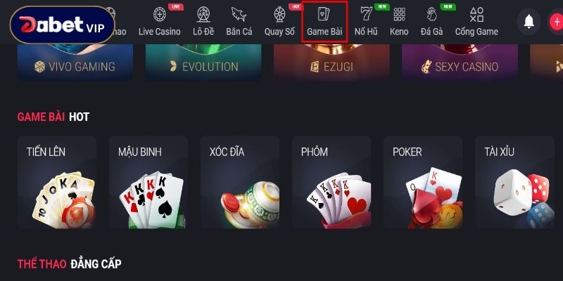 Sảnh game bài Dabet hoạt động từ năm 2018